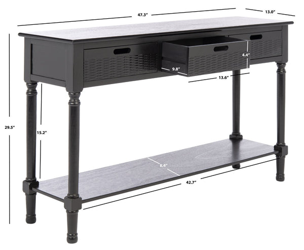Safavieh Landers 3 Drawer Console Table - Classic Farmhouse Style With Turned Legs & Practical Storage Solutions Black CNS5711B