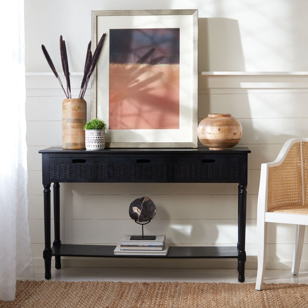 Safavieh Landers 3 Drawer Console Table - Classic Farmhouse Style With Turned Legs & Practical Storage Solutions Black CNS5711B
