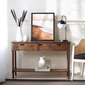 Safavieh Landers 3 Drawer Console Table - Classic Farmhouse Style With Turned Legs & Practical Storage Solutions Brown CNS5711C