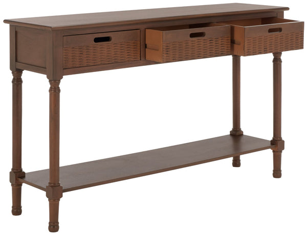 Safavieh Landers 3 Drawer Console Table - Classic Farmhouse Style With Turned Legs & Practical Storage Solutions Brown CNS5711C