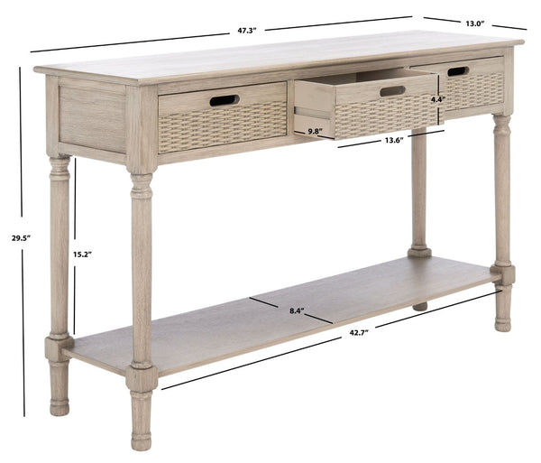 Safavieh Landers 3 Drawer Console Table - Classic Farmhouse Style With Turned Legs & Practical Storage Solutions Greige CNS5711D