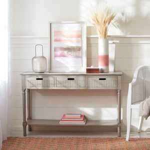 Safavieh Landers 3 Drawer Console Table - Classic Farmhouse Style With Turned Legs & Practical Storage Solutions Greige CNS5711D