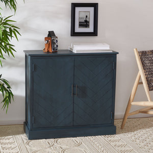 Safavieh Peyton Sideboard With Herringbone Design - Modern Storage Solution For Living Room And Entryway Antique Navy CNS5712E