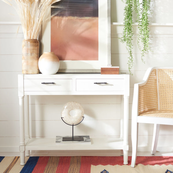 Safavieh Filbert 2 Drawer Console Table – Timeless Charm Meets Modern Minimalism For Entryway & Living Spaces Distressed White CNS5716A
