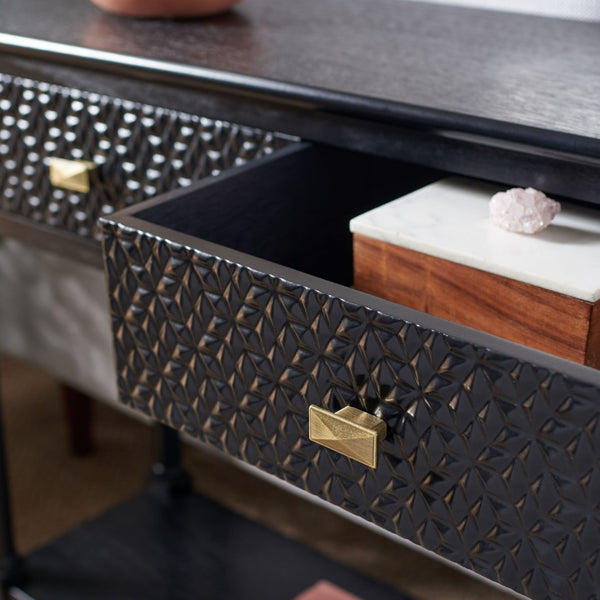 Safavieh Halton Elegant Console Table With Timeless Turned Legs And Two Textured Drawers For Stylish Storage Black CNS5718B