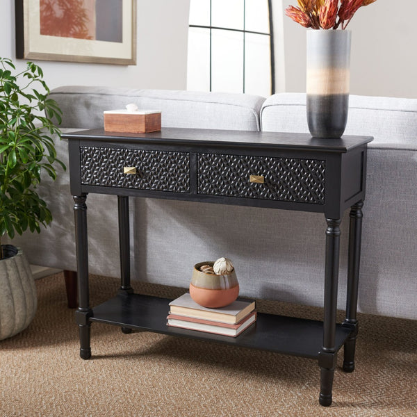 Safavieh Halton Elegant Console Table With Timeless Turned Legs And Two Textured Drawers For Stylish Storage Black CNS5718B