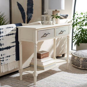 Safavieh Ryder Versatile Console Table With Striated Drawer Fronts For Stylish Storage In Any Space Distressed White / Greige Drawers CNS5719D