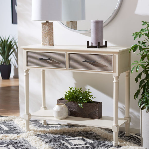 Safavieh Ryder Versatile Console Table With Striated Drawer Fronts For Stylish Storage In Any Space Distressed White / Greige Drawers CNS5719D