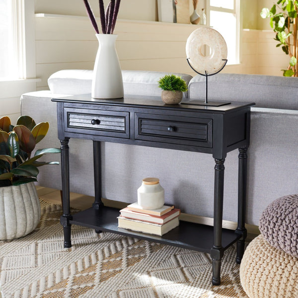 Safavieh Tate Console Table - Classic Turned-Leg Design With Spacious Storage Drawers For Your Home Decor Black CNS5720B