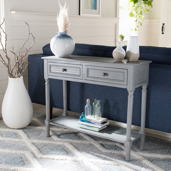 Safavieh Tate Console Table - Classic Turned-Leg Design With Spacious Storage Drawers For Your Home Decor Distressed Grey CNS5720C