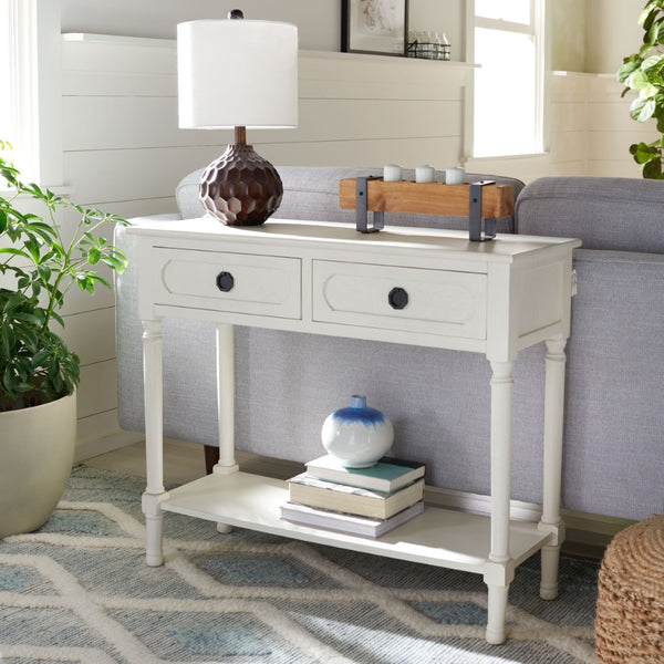 Safavieh Allura Console Table – Charming Farmhouse Accent With Carved Details And Ample Storage For Entryways Distressed White CNS5725A