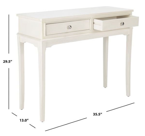 Safavieh Opal Elegant Two-Drawer Console Table For Entryway With French Country Charm And Modern Farmhouse Style Distressed White CNS5726A