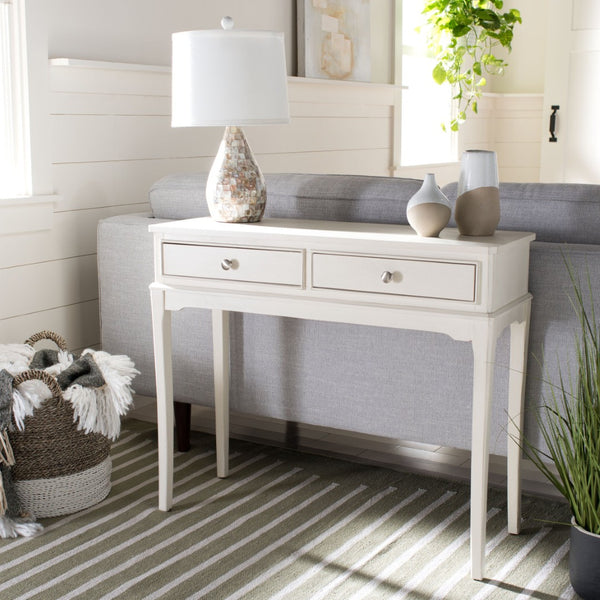 Safavieh Opal Elegant Two-Drawer Console Table For Entryway With French Country Charm And Modern Farmhouse Style Distressed White CNS5726A
