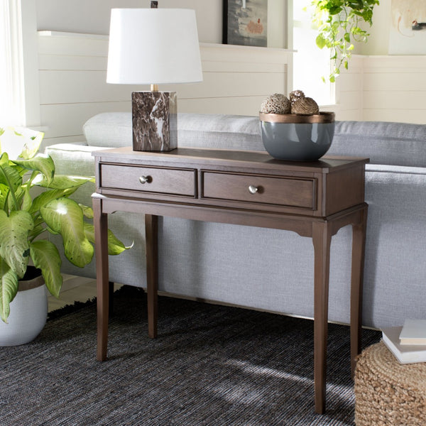 Safavieh Opal Elegant Two-Drawer Console Table For Entryway With French Country Charm And Modern Farmhouse Style Brown CNS5726C