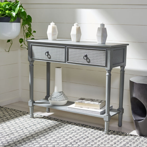 Safavieh Haines Console Table - Elegant Carved Design With Sleek Storage For Entryways And Living Spaces Distressed Grey CNS5727B
