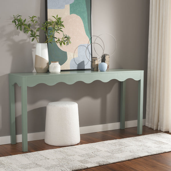 Safavieh Lilith Wavy Console - Stunning 63" Design With Timeless Style For Living Room Or Entryway Decor Sage Green Wood Cns5742d