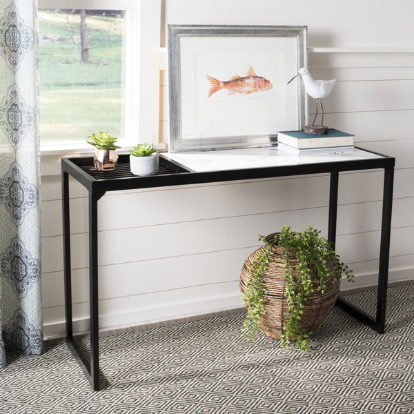 Safavieh Zuri Console Table - Modern Minimalist Design With White Marble Top And Matte Black Legs For Entryway CNS6200A