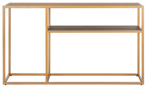 Safavieh Octavia Console Table – Modern Geometric Design With Staggered Tiers For Stylish Entryway Display Walnut/Gold CNS6205A