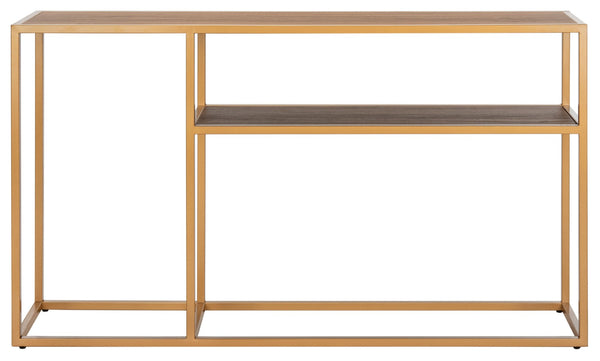 Safavieh Octavia Console Table – Modern Geometric Design With Staggered Tiers For Stylish Entryway Display Walnut/Gold CNS6205A