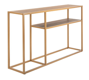 Safavieh Octavia Console Table – Modern Geometric Design With Staggered Tiers For Stylish Entryway Display Walnut/Gold CNS6205A
