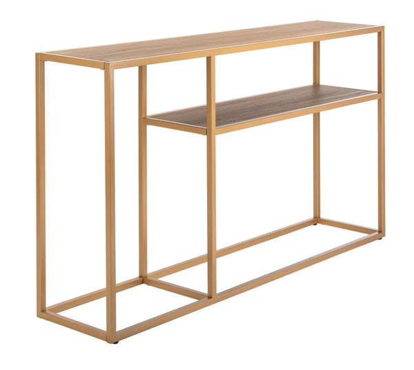 Safavieh Octavia Console Table – Modern Geometric Design With Staggered Tiers For Stylish Entryway Display Walnut/Gold CNS6205A