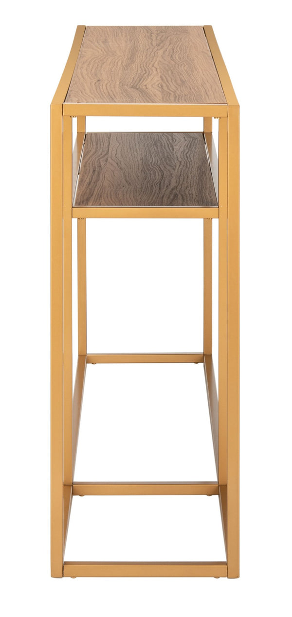 Safavieh Octavia Console Table – Modern Geometric Design With Staggered Tiers For Stylish Entryway Display Walnut/Gold CNS6205A