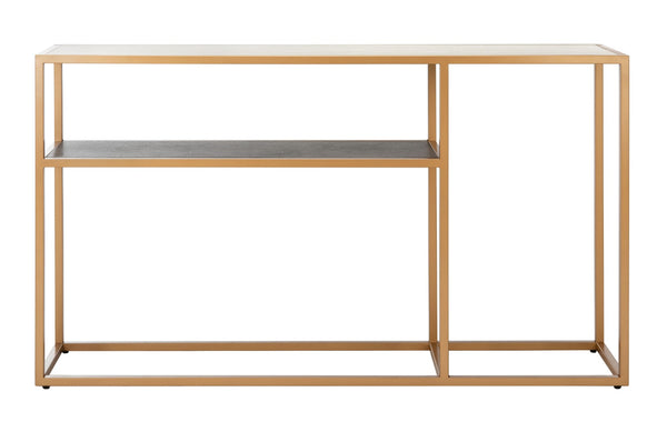 Safavieh Octavia Console Table – Modern Geometric Design With Staggered Tiers For Stylish Entryway Display Beige Faux Stone/Black Faux Granite/Gold CNS6205B