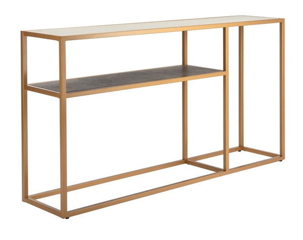 Safavieh Octavia Console Table – Modern Geometric Design With Staggered Tiers For Stylish Entryway Display Beige Faux Stone/Black Faux Granite/Gold CNS6205B