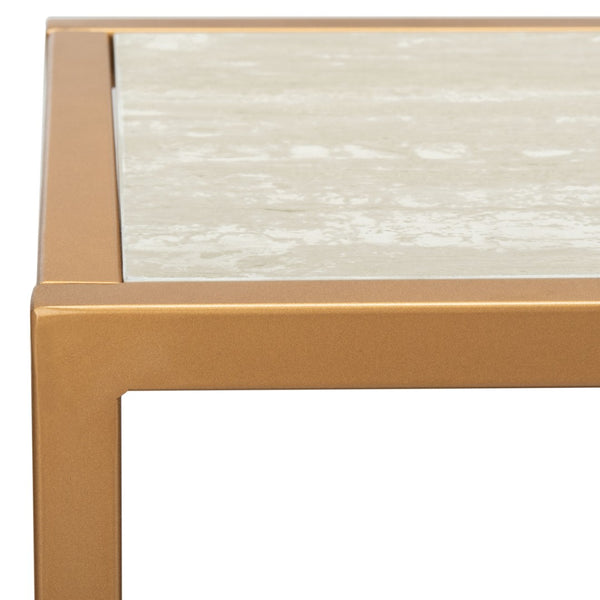 Safavieh Octavia Console Table – Modern Geometric Design With Staggered Tiers For Stylish Entryway Display Beige Faux Stone/Black Faux Granite/Gold CNS6205B