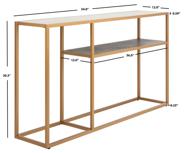 Safavieh Octavia Console Table – Modern Geometric Design With Staggered Tiers For Stylish Entryway Display Beige Faux Stone/Black Faux Granite/Gold CNS6205B