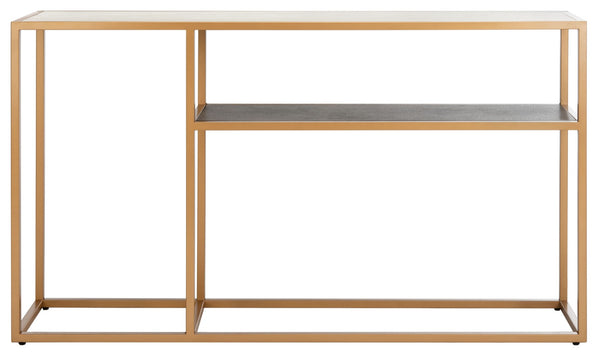Safavieh Octavia Console Table – Modern Geometric Design With Staggered Tiers For Stylish Entryway Display Beige Faux Stone/Black Faux Granite/Gold CNS6205B