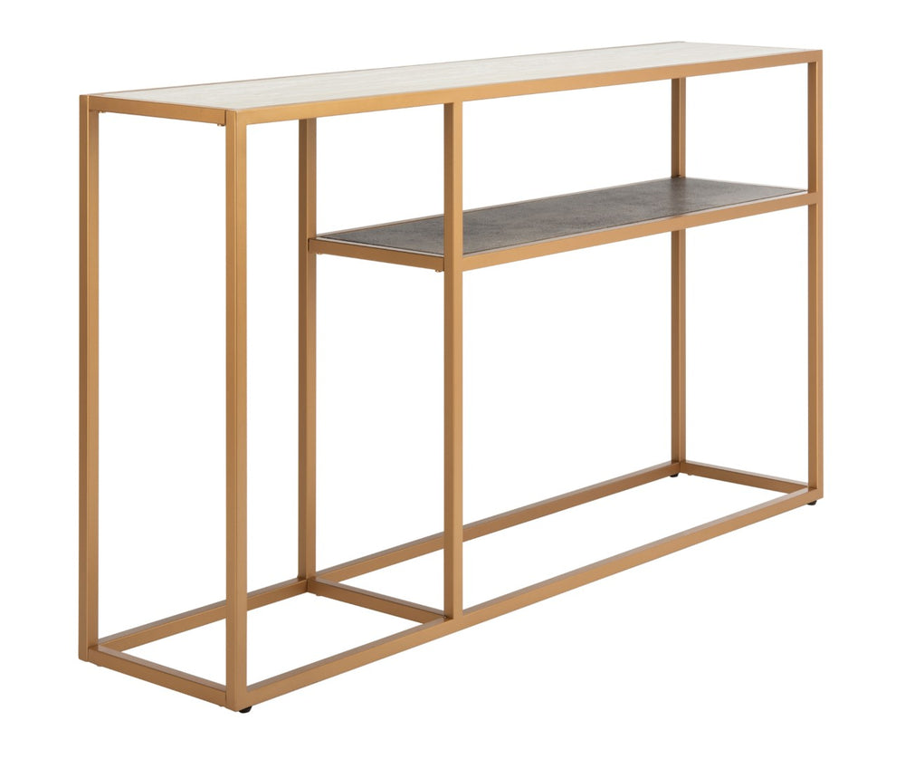 Safavieh Octavia Console Table – Modern Geometric Design With Staggered Tiers For Stylish Entryway Display Beige Faux Stone/Black Faux Granite/Gold CNS6205B