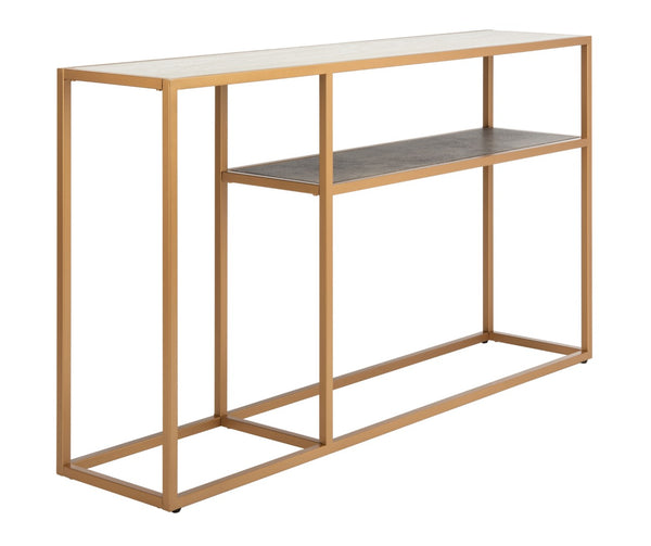Safavieh Octavia Console Table – Modern Geometric Design With Staggered Tiers For Stylish Entryway Display Beige Faux Stone/Black Faux Granite/Gold CNS6205B