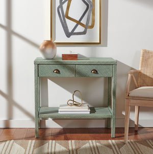 Safavieh Apis Modern Turquoise Console Table With 2 Drawers & Shelf - Chic Storage For Entryways & Living Spaces CNS6602A