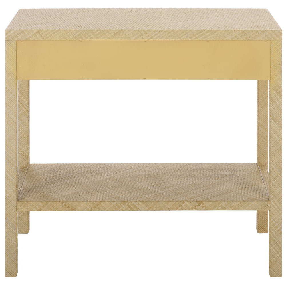 Apis Raffia Console Table With 2 Drawers & Open Shelf — Compact Bayur Wood Entryway Organizer