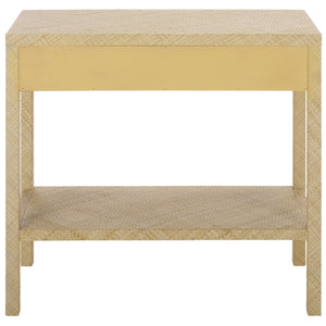 Apis Raffia Console Table With 2 Drawers & Open Shelf — Compact Bayur Wood Entryway Organizer