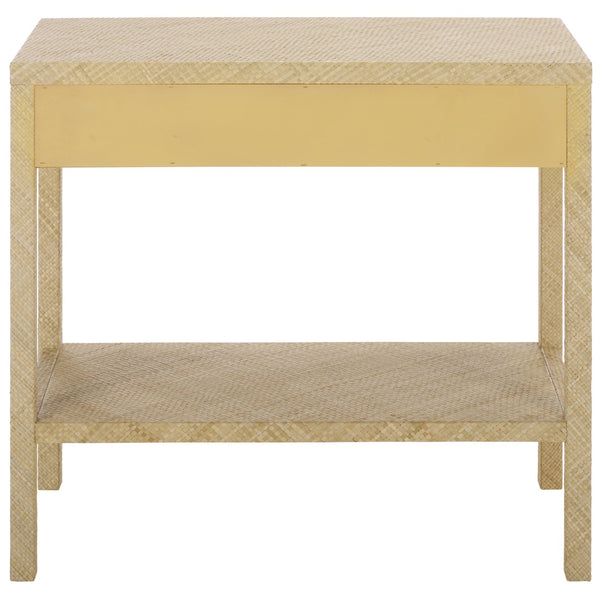 Apis Raffia Console Table With 2 Drawers & Open Shelf — Compact Bayur Wood Entryway Organizer