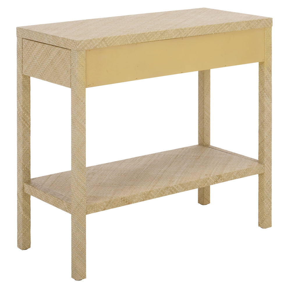 Apis Raffia Console Table With 2 Drawers & Open Shelf — Compact Bayur Wood Entryway Organizer