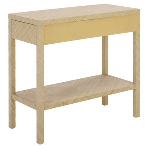 Apis Raffia Console Table With 2 Drawers & Open Shelf — Compact Bayur Wood Entryway Organizer