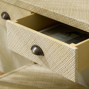 Apis Raffia Console Table With 2 Drawers & Open Shelf — Compact Bayur Wood Entryway Organizer