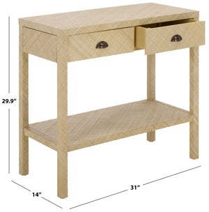 Apis Raffia Console Table With 2 Drawers & Open Shelf — Compact Bayur Wood Entryway Organizer