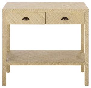 Apis Raffia Console Table With 2 Drawers & Open Shelf — Compact Bayur Wood Entryway Organizer