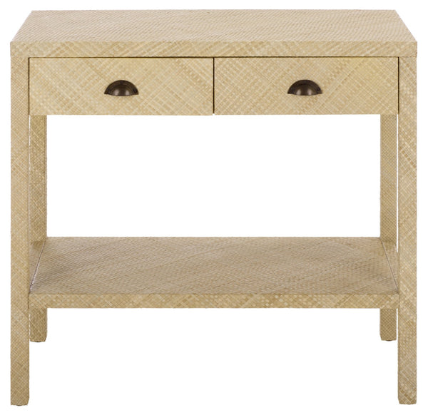 Apis Raffia Console Table With 2 Drawers & Open Shelf — Compact Bayur Wood Entryway Organizer