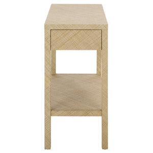 Apis Raffia Console Table With 2 Drawers & Open Shelf — Compact Bayur Wood Entryway Organizer