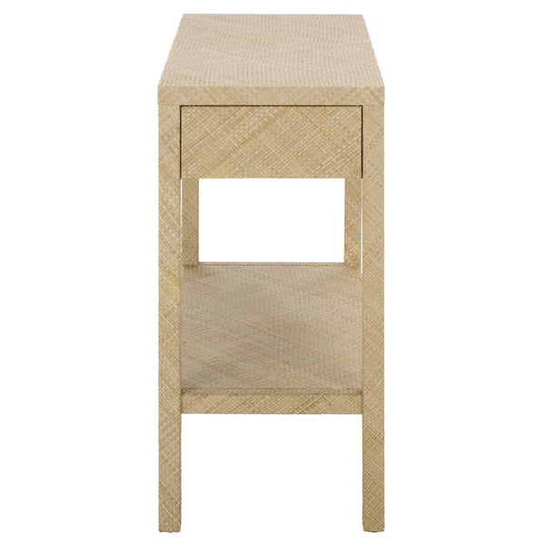 Apis Raffia Console Table With 2 Drawers & Open Shelf — Compact Bayur Wood Entryway Organizer