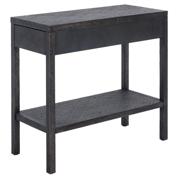 Apis Raffia Console Table With 2 Drawers & Open Shelf — Compact Bayur Wood Entryway Organizer