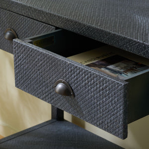 Apis Raffia Console Table With 2 Drawers & Open Shelf — Compact Bayur Wood Entryway Organizer
