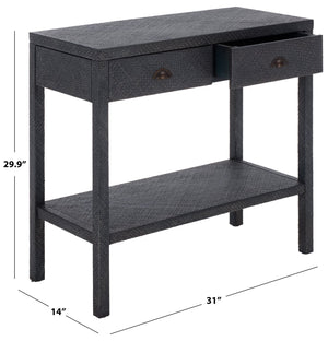 Apis Raffia Console Table With 2 Drawers & Open Shelf — Compact Bayur Wood Entryway Organizer