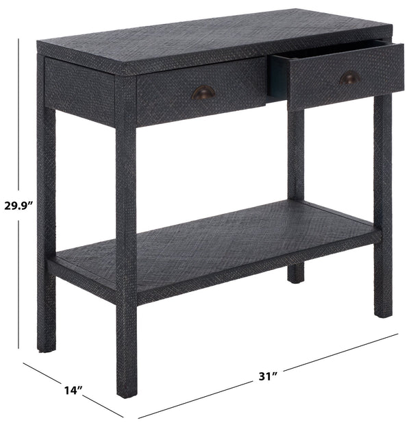 Apis Raffia Console Table With 2 Drawers & Open Shelf — Compact Bayur Wood Entryway Organizer
