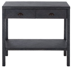 Apis Raffia Console Table With 2 Drawers & Open Shelf — Compact Bayur Wood Entryway Organizer